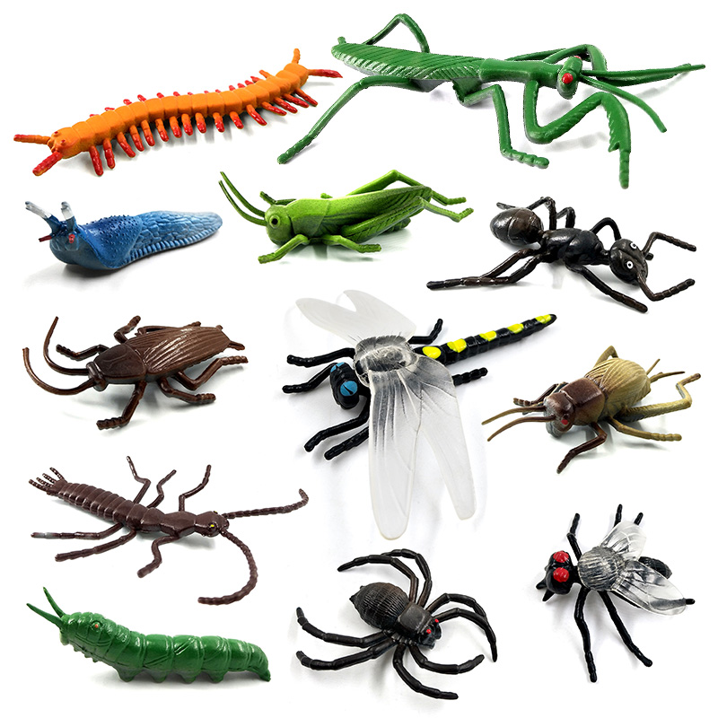 Home Decor Humacao - 昆虫動物モデル12個セット：トンボ、クモ、アリ、カマキリ、ハエ、DIYフィギュア、ホームデコレーション、ミニチュア、フェアリーガーデン装飾アクセサリー