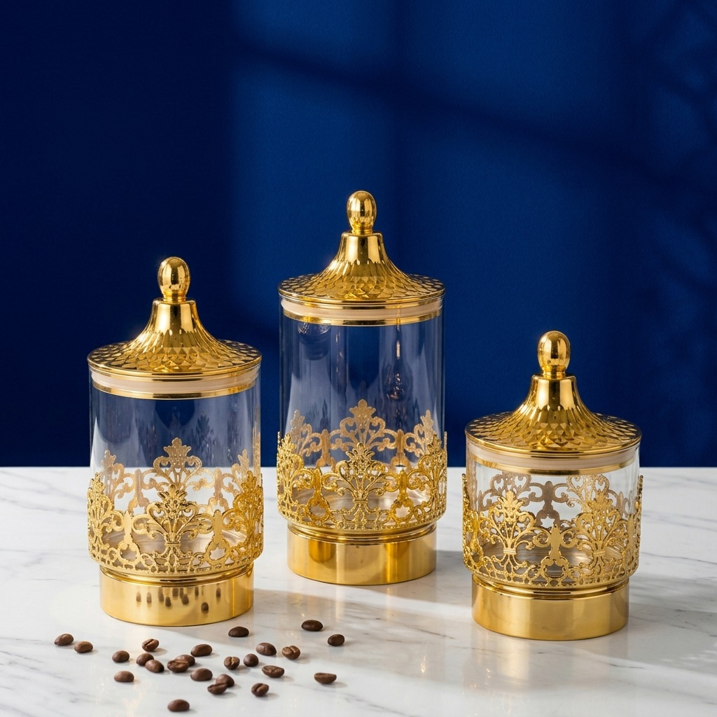Home Decor Kolkata - ヨーロッパの透明な金メッキ回転式密閉缶スナック茶葉収納タンクキッチンリビングルーム装飾飾り