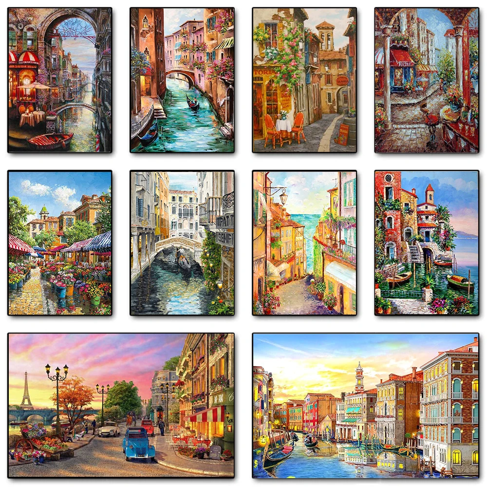 X Home Decor - 現代パリの街並み風景キャンバス絵画壁アート北欧抽象都市風景ポスタープリントリビングルームの家の装飾