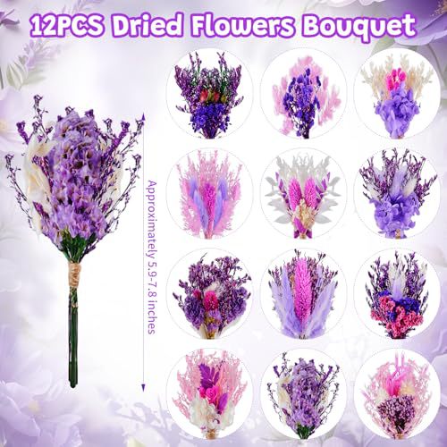 Dried Flower Bouquet - 12 個ミニドライフラワーブーケナチュラルプリザーブドフラワーハロウィンウェディングパーティー記念品ギフトホームデコレーションセンターピース DIY クラフト
