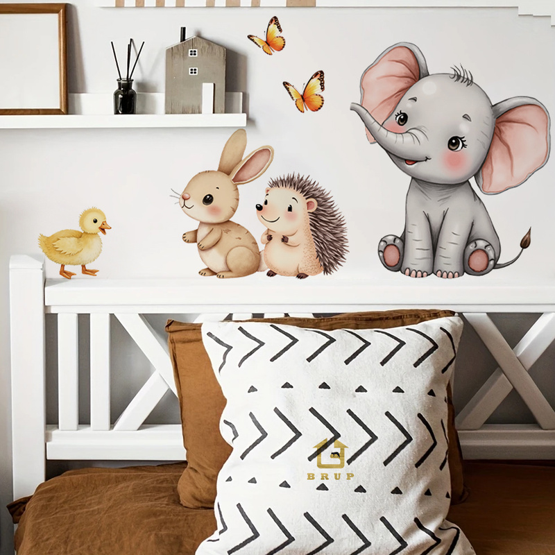 Flooring Home Decor - 漫画の動物の壁ステッカー - 象バニーハリネズミ保育園デカール、取り外し可能な子供部屋の装飾プレイルームウォールアートホーム