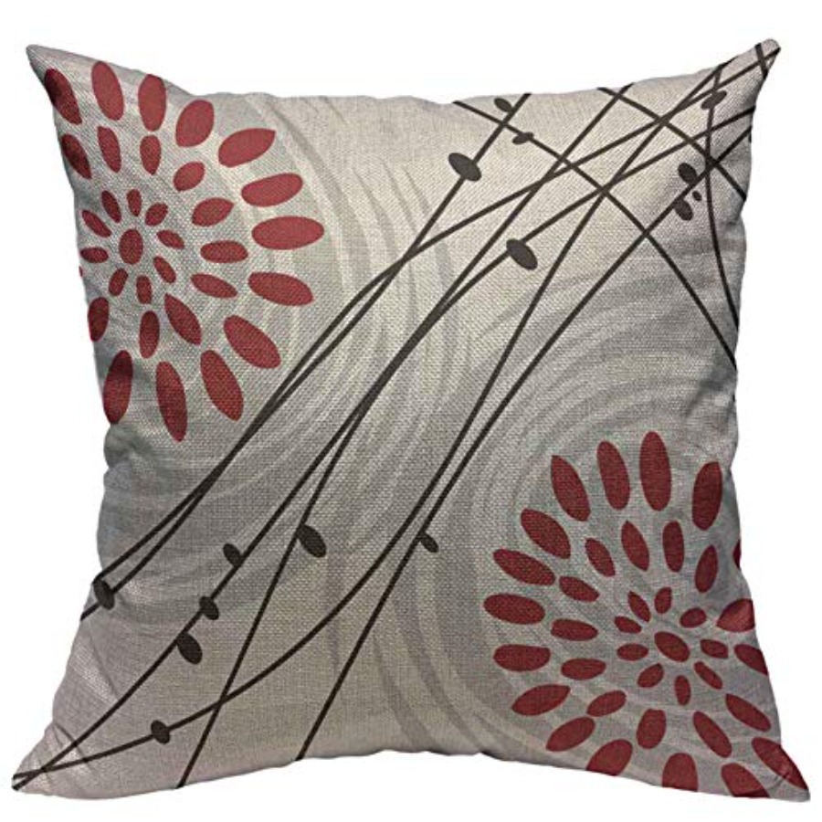 X Home Decor - スローピローカバー ブラック ボールドレッド 花柄デザイン グレー ホーム