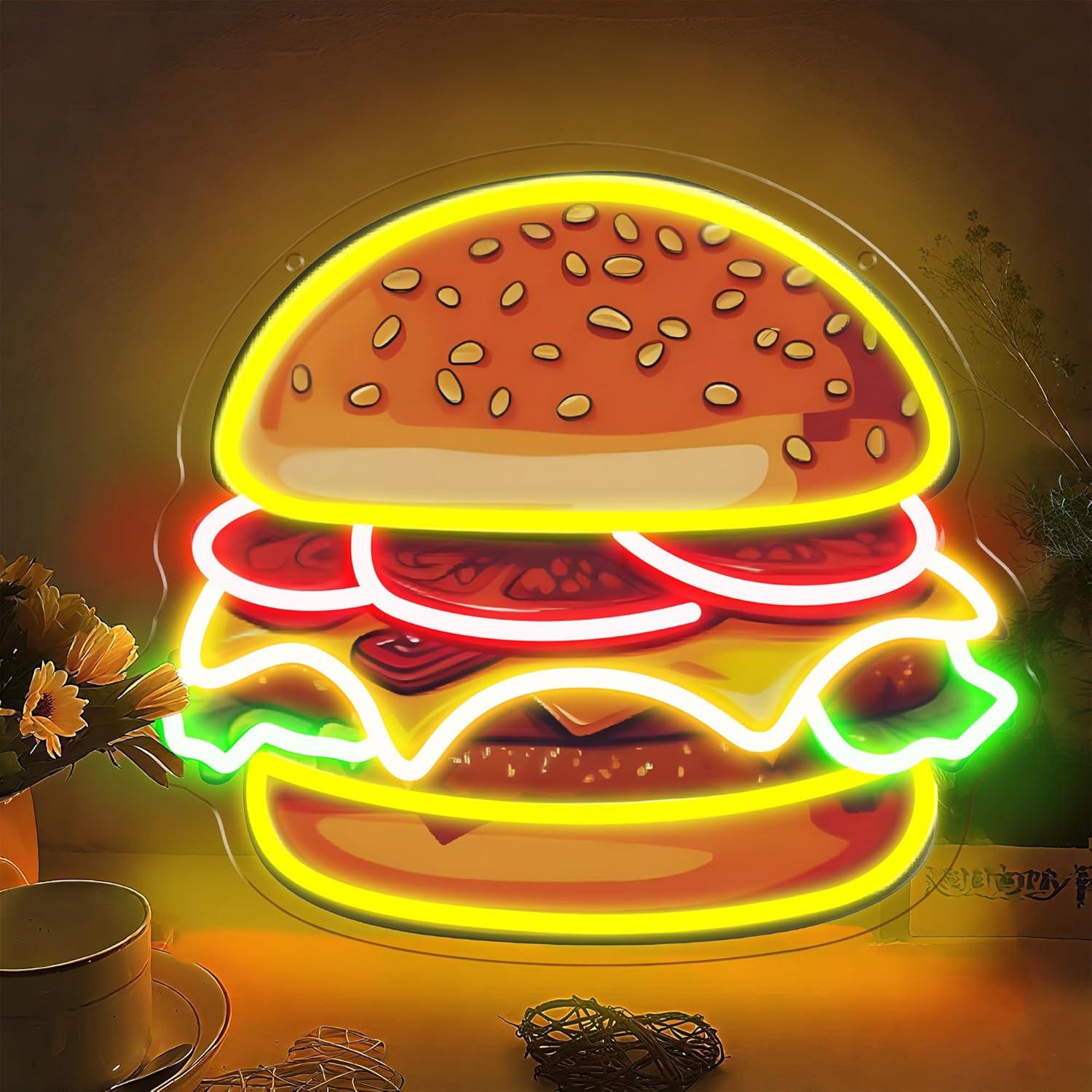 Home Decor Kolkata - バーガーネオンサインLEDハンバーガーウォールライト、レストラン、バー、キッチン、ファーストフード店、カフェ、フードトラックの装飾、ビジネス用LEDサイン