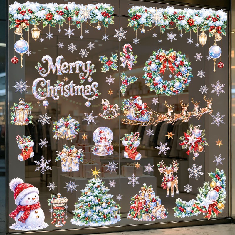 9枚セット クリスマス静電ウィンドウクリング サンタ 雪だる - X Home Decor のレビューと価格