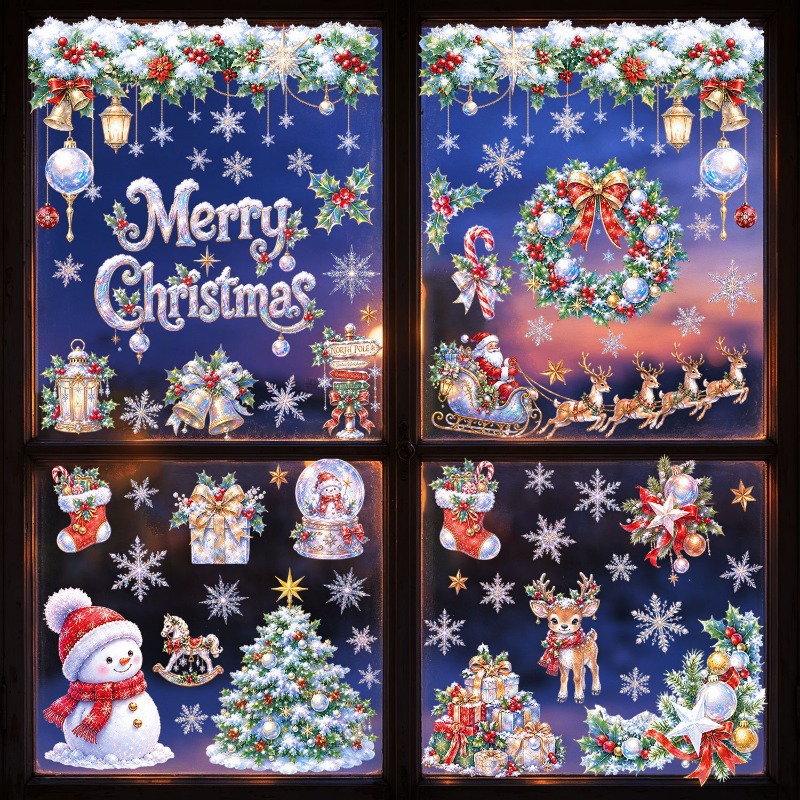 9枚セット クリスマス静電ウィンドウクリング サンタ 雪だる - X Home Decor のレビューと価格
