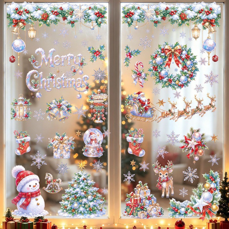 9枚セット クリスマス静電ウィンドウクリング サンタ 雪だる - X Home Decor のレビューと価格