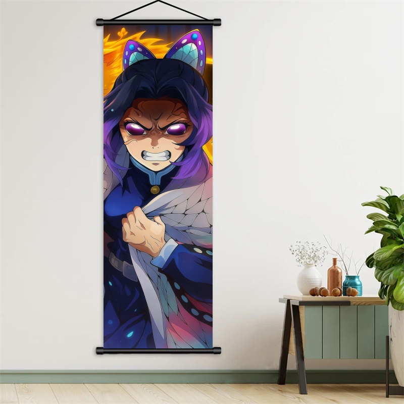 胡蝶しのぶ デーモンスレイヤーアートファブリック掛け軸、アニ - Home Decor Wall Pictures のレビューと価格