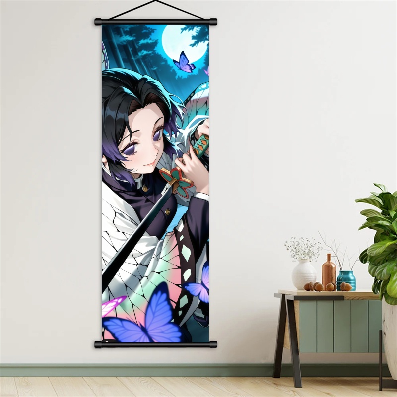 胡蝶しのぶ デーモンスレイヤーアートファブリック掛け軸、アニ - Home Decor Wall Pictures のレビューと価格
