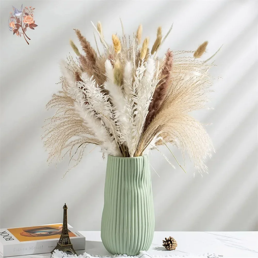 88本の天然ふわふわドライパンパスグラス装飾花束、北欧風ホー - Dried Flower Bouquet のレビューと価格