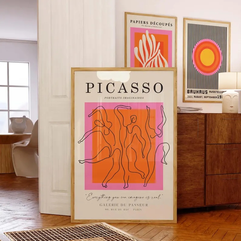3 個モダンオレンジバウハウスとピカソの壁アートプリントキャ - Home Decor Aesthetic のレビューと価格