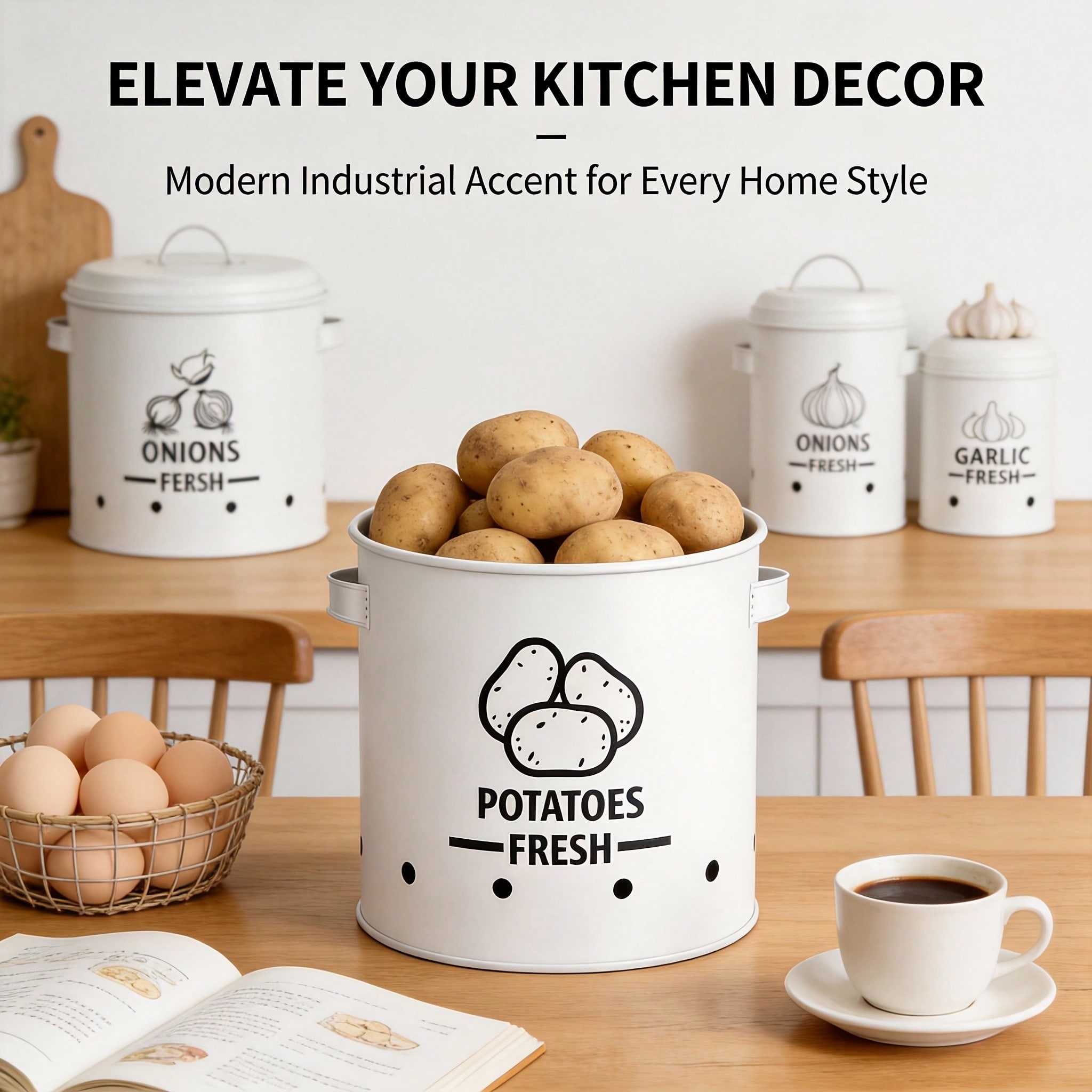 ポテト・オニオン・ガーリック収納ビンセット、ファームハウス風 - Home Decor Kolkata のレビューと価格