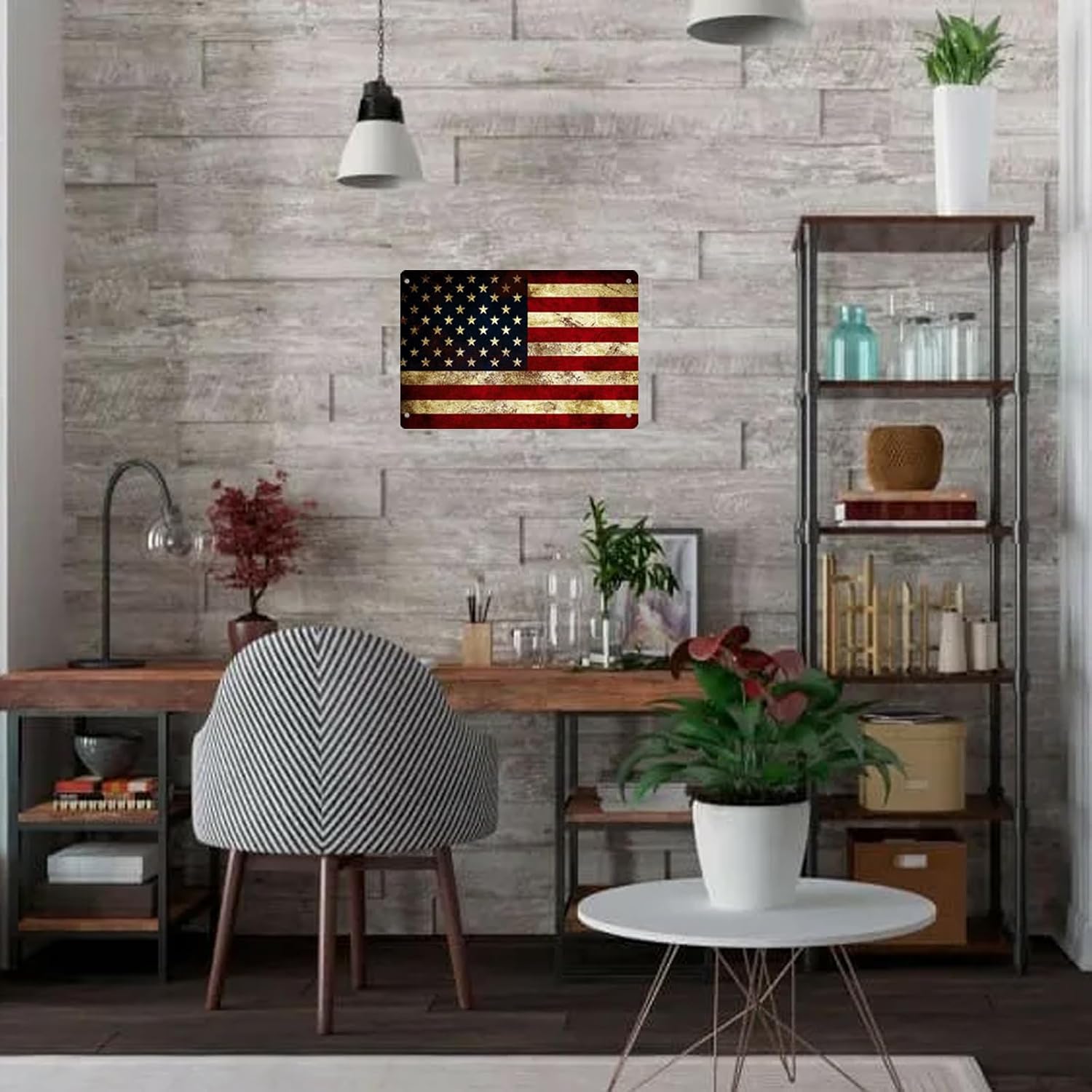 アメリカ国旗デザインのヴィンテージブリキ製ウォールプレート、 - X Home Decor のレビューと価格