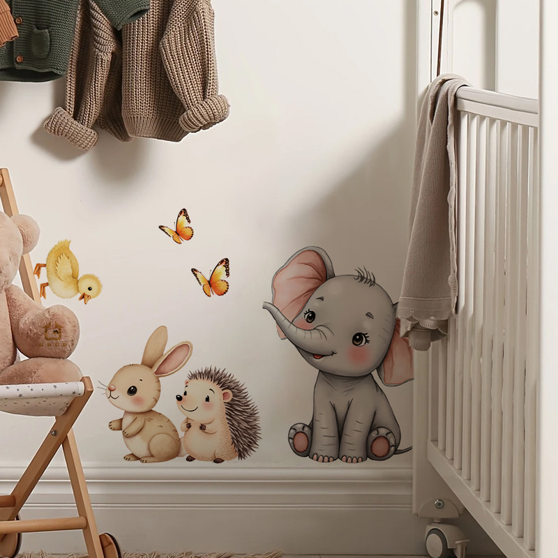 漫画の動物の壁ステッカー - 象バニーハリネズミ保育園デカー - Flooring Home Decor のレビューと価格