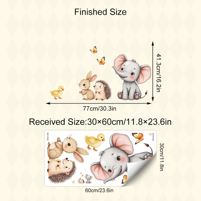 漫画の動物の壁ステッカー - 象バニーハリネズミ保育園デカー - Flooring Home Decor のレビューと価格