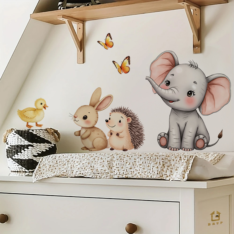 漫画の動物の壁ステッカー - 象バニーハリネズミ保育園デカー - Flooring Home Decor のレビューと価格