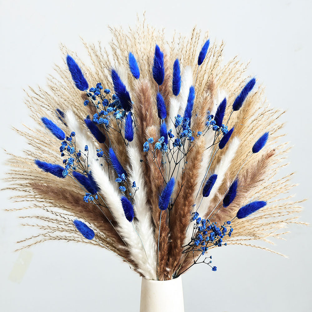 70本入り ブルー パンパスグラス 造花 ドライフラワー 本 - Dried Flower Bouquet のレビューと価格