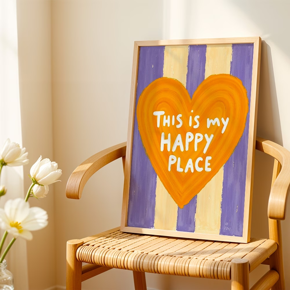 モダン、レトロ「これは私の幸せな場所です」引用句ウォールアー - Home Decor Aesthetic のレビューと価格