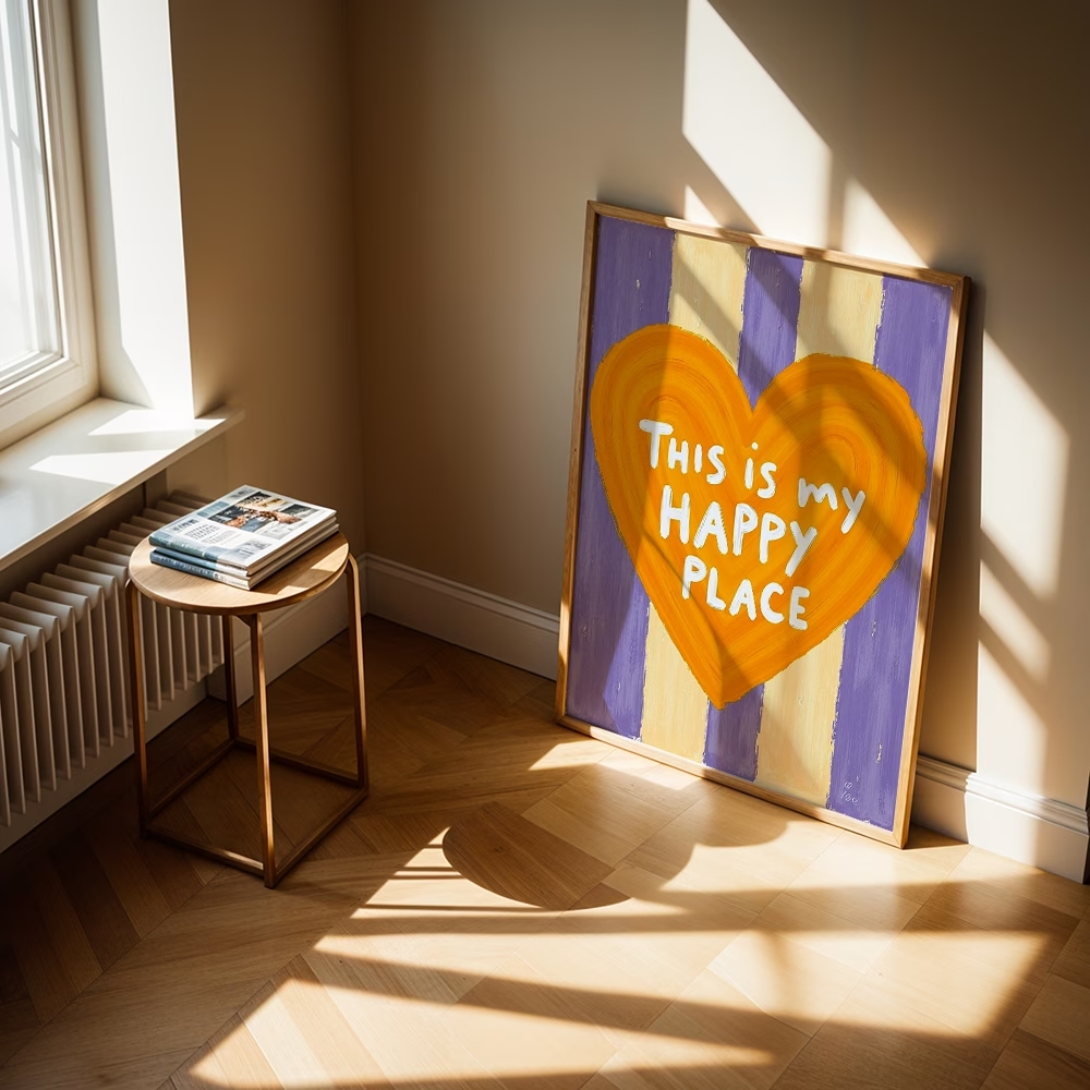 モダン、レトロ「これは私の幸せな場所です」引用句ウォールアー - Home Decor Aesthetic のレビューと価格
