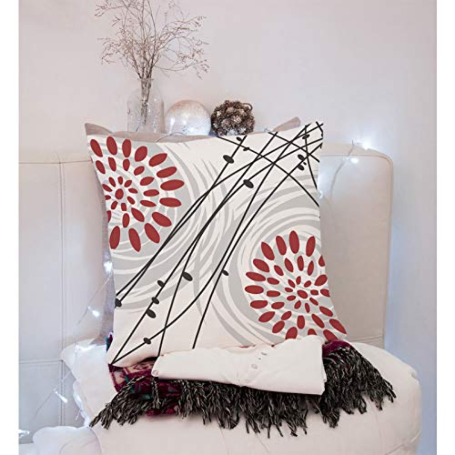 スローピローカバー ブラック ボールドレッド 花柄デザイン  - X Home Decor のレビューと価格
