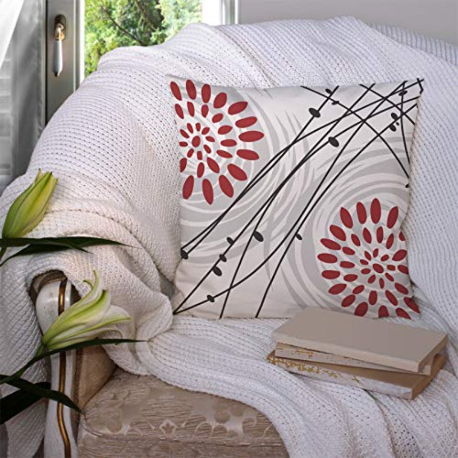 スローピローカバー ブラック ボールドレッド 花柄デザイン  - X Home Decor のレビューと価格