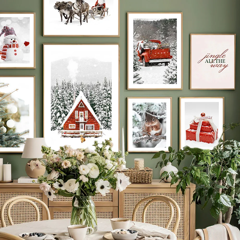 レッドハウスギフトカー雪だるまツリートナカイサンタリスクリス - X Home Decor のレビューと価格